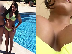 super-sexy whore juggles Her hefty knockers In A sexy swimsuit Like A insane chisel jerking mega-slut